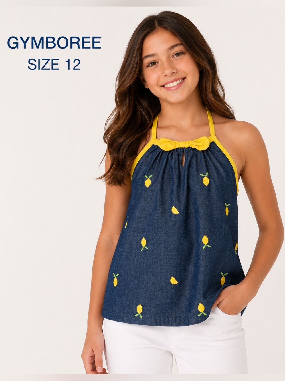 GYMBOREE Charming Kids Lemon Print Dress - Yellow & Blue/size 12